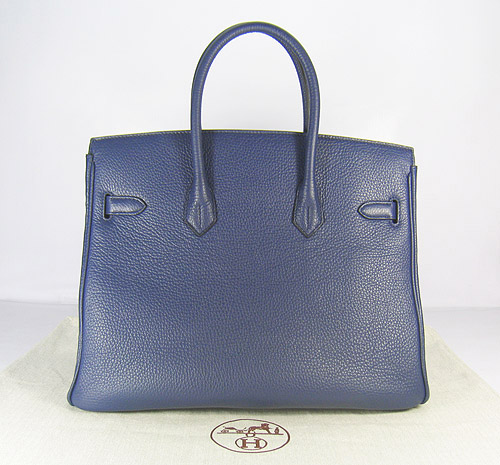 High Quality Fake Hermes Birkin 35CM Togo Leather Bag Dark Blue 6089